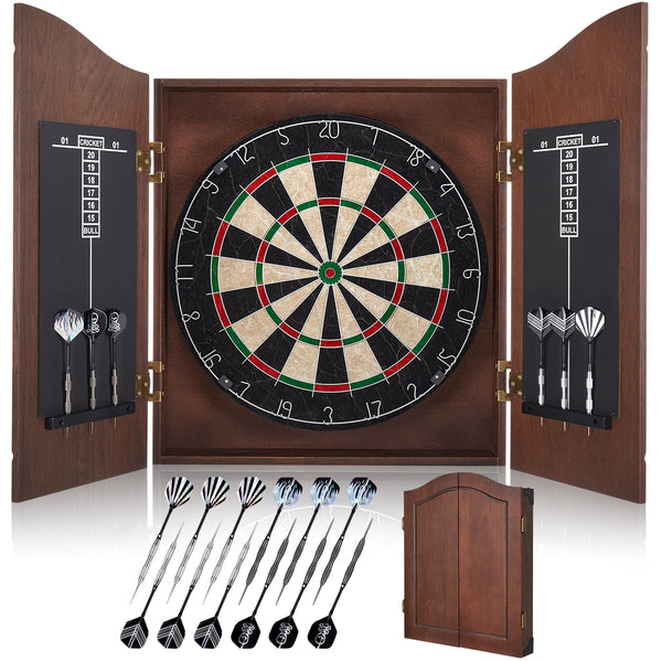 Yirinatek Sisal Dart Board Cabinet Sets, Decorative Dart Boards for Adults [12*Steel Darts] - Wooden Dartboard Cabinet with Integrated Scoreboard for Family Game Rooms (Coffee)