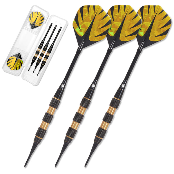 Yirinatek Professional Darts with Storage Box, [Brass Barrels] 3 Soft Tip Darts, Durable Darts Plastic Tips for Electronic Dartboards (Gold)